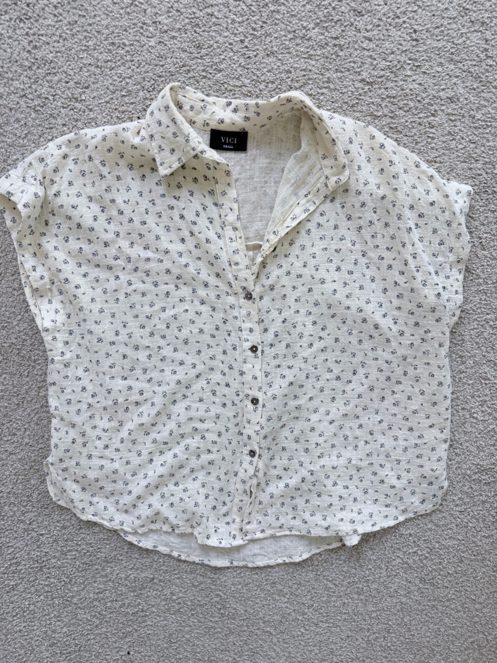 Linen Cream Floral Button-Up Shirt